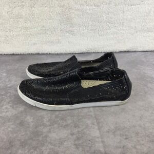 Solesenseability Womens Black Laser Cut Floral Slip On Sneakers Size 8.5